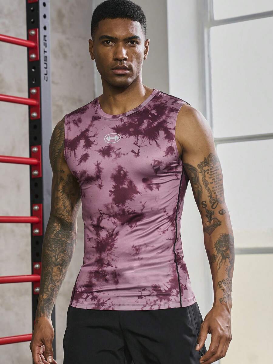 Áo ba lỗ thể thao họa tiết nhuộm cà vạt cho nam - Màu Đỏ Sâu - Xem 1