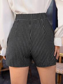SHEIN Frenchy Plaid Print Button Detail Shorts Summer Elegant - Black and White - View 2