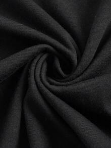 SHEIN EZwear Camiseta femenina de cuello redondo y manga corta con impresión a mano, ajuste estrecho para el tiempo libre - Negro - Ver 6