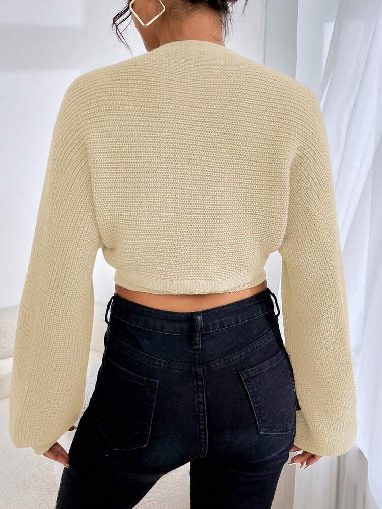 Solid Tube Knit Top & Super Crop Bishop Sleeve Cardigan
