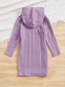 SHEIN Leap Crew Tween女孩針織純色連帽長袖連衣裙