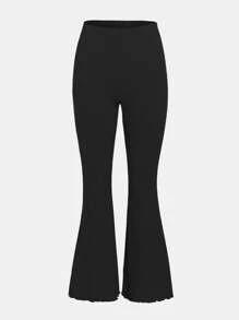 SHEIN Teen Girl Knitted Ribbed Square Collar T-Shirt And Flared Pants Vintage Outfit - Black - View 4