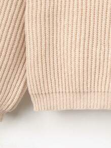 SHEIN Tween Girls Ribbed Knit Drop Shoulder Sweater - Khaki - View 7