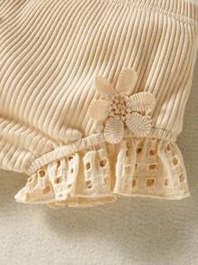 Baby Girl Eyelet Embroidery Ruffle Trim Cami Top & Bow Front Shorts - Apricot - View 3