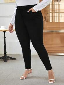 SHEIN Frenchy Plus High Waist Skinny Jeans - Black - View 3