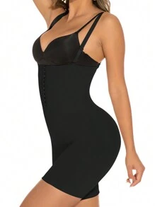 SHEIN Hook And Eye Shapewear Romper Without Liner - Black - View 3