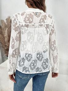 SHEIN Clasi 素色前紐扣蕾絲襯衫不附吊帶上衣 - 白色 - 查看 2