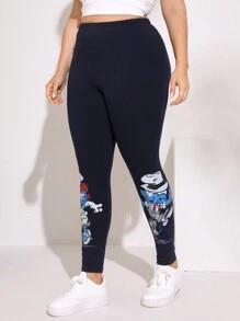 SHEIN X The Smurfs Talla grande Leggings con estampado de dibujos animados - azul real - Ver 4