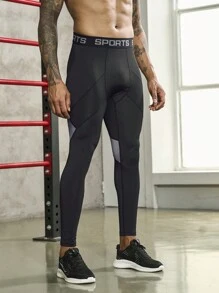 男士腰部字母條帶運動褲襪 - 黑色 - 查看 1