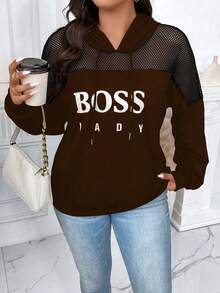 Calvaya 休閒網拼接 抽繩 口袋字母大碼運動衫 - 棕色 - 查看 4