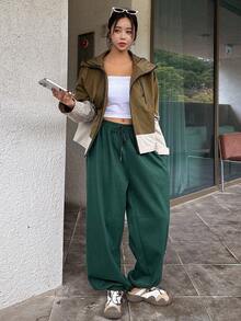 DAZY 撞色拉鏈開襟抽繩連帽夾克 - 棕色 - 查看 6