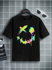 Cậu bé Tween Ngắn tay Mặt in hoạt hình Vòng cổ Áo thun - màu đen - Xem 1