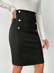 EURMUSE Button Detail Straight Leg Skirt