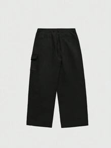 INFLATION Men Flap Pocket Side Drawstring Waist Cargo Pants - Black - View 3