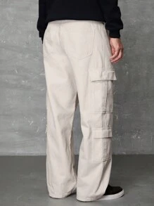 RueChic Men Flap Pocket Side Cargo Jeans - Beige - View 2