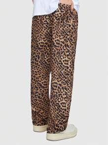 ROMWE MEN Street Life Men Leopard Print Drawstring Waist Pants - Brown - View 6