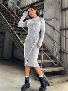 SHEIN EZwear Vestido de punto unicolor tejido de canalé - Multicolor - Ver 4