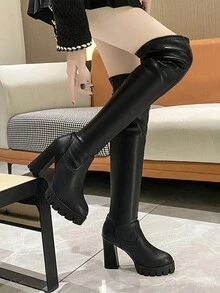 Ladies' Knee-high Boots - Black - View 1