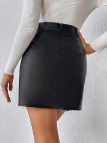 SHEIN Frenchy Cao eo Bao bên chất liệu da PU Váy - màu đen - Xem 2