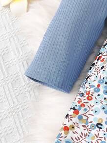 SHEIN 女小童碎花拼接領洋裝&夾克 - 淺藍色 - 查看 7