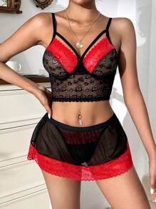 Classic Sexy Floral Lace Underwire Lingerie Set - Multicolor - View 3