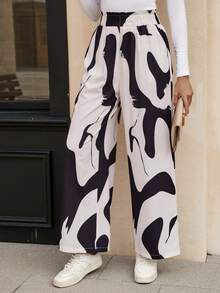 SHEIN LUNE Pantalones de pierna ancha con estampado de dibujo - Multicolor - Ver 4