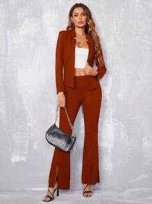 BizChic 素色缺口V領西裝外套工作服 - 鏽棕色 - 查看 6