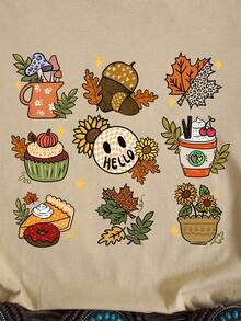 SHEIN LUNE 卡通圖案T恤 - 卡其色 - 查看 3