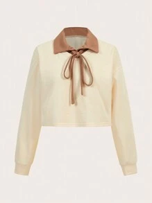SHEIN MOD 休閒撞色女士衛衣 - 杏色 - 查看 1