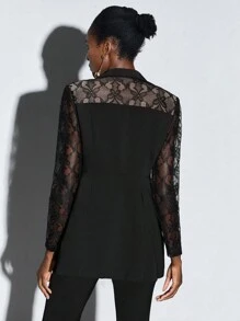 BizChic 蕾絲花邊單釦西裝外套 - 黑色 - 查看 2