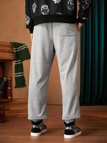 HARRY POTTER X SHEIN Men Letter Graphic Drawstring Waist Sweatpants - Light Grey - View 4