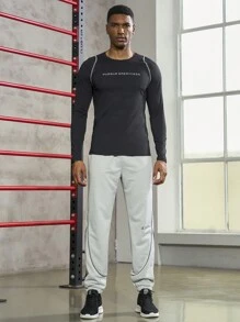 Gym Rark Men Slogan Graphic Top-Stitching Sports Tee Long Sleeve Shirt Compression Shirt Men - Black - View 6