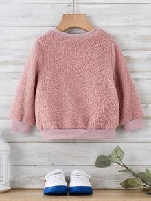 SHEIN 女小童熊植絨絨毛運動衫 - 粉色 - 查看 2