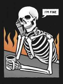 Deniart Men Skeleton & Letter Graphic Drop Shoulder Sweatshirt - Black - View 4