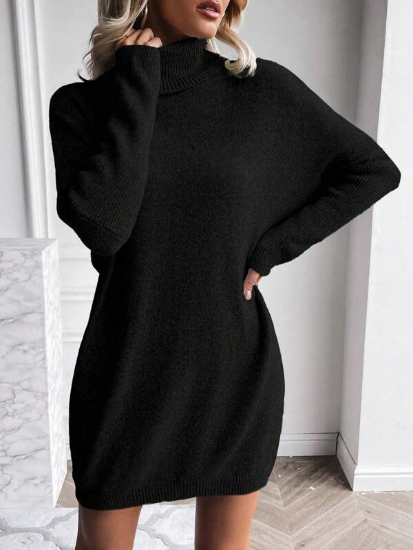 EMERY ROSE Turtleneck Batwing Sleeve Sweater Dress Without Belt Fall Winter Cloth For Women