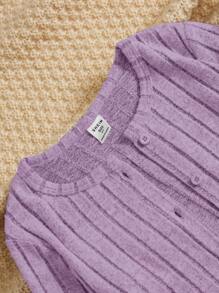 SHEIN Leap Crew Tween Girl Button Front Tee & Flare Leg Pants & Cami Top - Dusty Purple - View 3