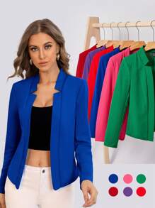BizChic Blazer ligero de mujer con frente abierto, blusa básica para el transporte urbano, abrigo exterior minimalista y de moda para uso casual en la oficina en otoño/invierno - azul real - Ver 1