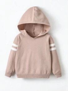 男小童條紋圖案插肩袖連帽套頭毛衣 - 駝色 - 查看 1