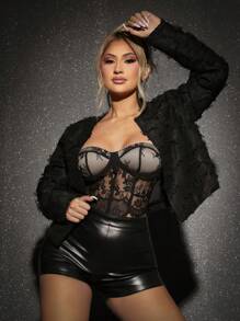 SHEIN SXY Solid Open Front Fuzzy Jacket