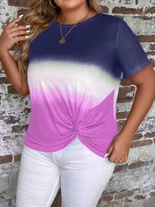 SHEIN LUNE Plus Ombre Twist Hem Tee - Multicolor - View 6