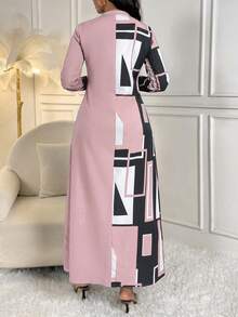 SHEIN Lady Geo Print Button Front Shirt Dress - Baby Pink - View 2