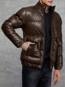SHEIN Cottnline Men Flap Pocket Puffer Coat - Coffee Brown - View 5