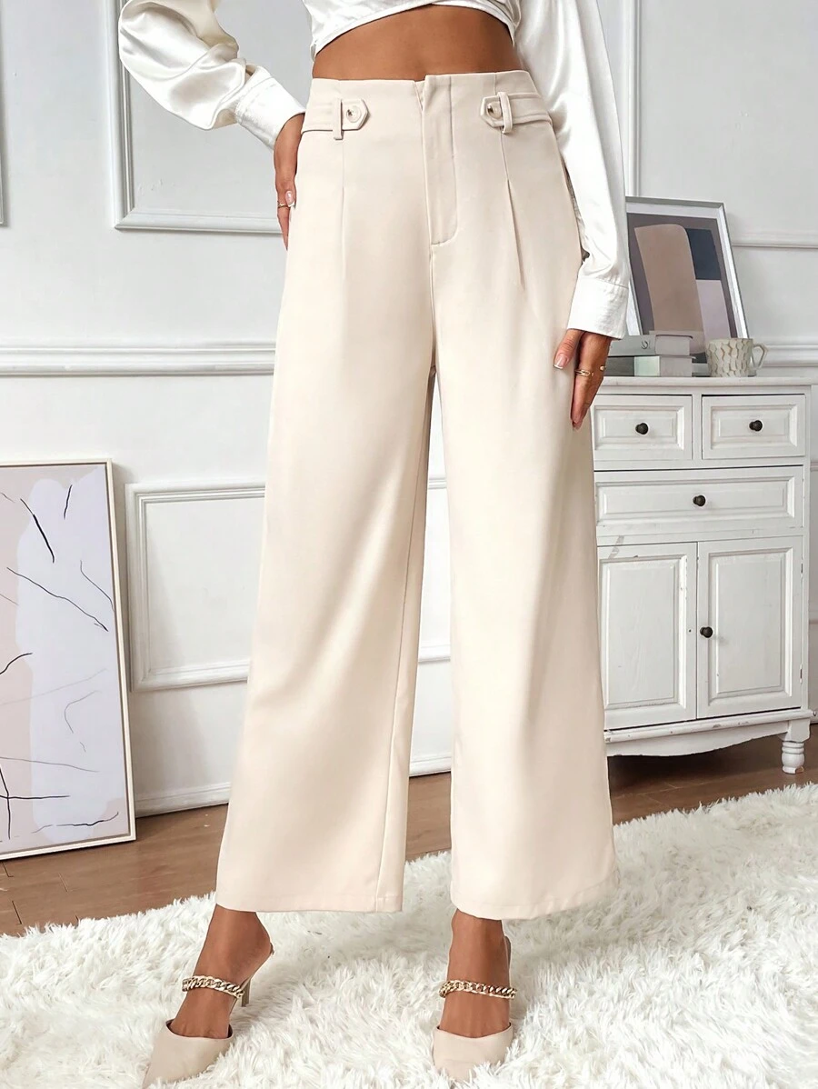 Chiquease Solid Wide Leg Pants - Apricot - View 1