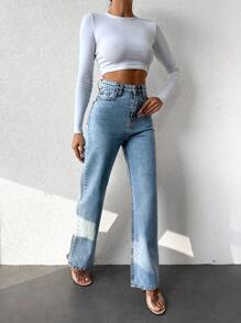 SHEIN Cottnline High Waist Straight Leg Jeans - Light Wash - View 4