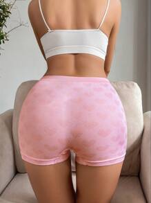 PetitDoll Cute Sweet Pink Knitted Fabric Boyshorts With Heart Print, Slight Stretch Girls Athletic Shorts - Pink - View 2