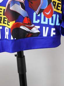 SHEIN Explorewe Tween Boy Cartoon Rabbit & Letter Graphic Hoodie - Royal Blue - View 5