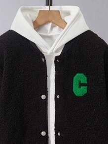 SHEIN Tween Boy Letter Patched Fleece Jacket Without Hoodie - Multicolor - View 3