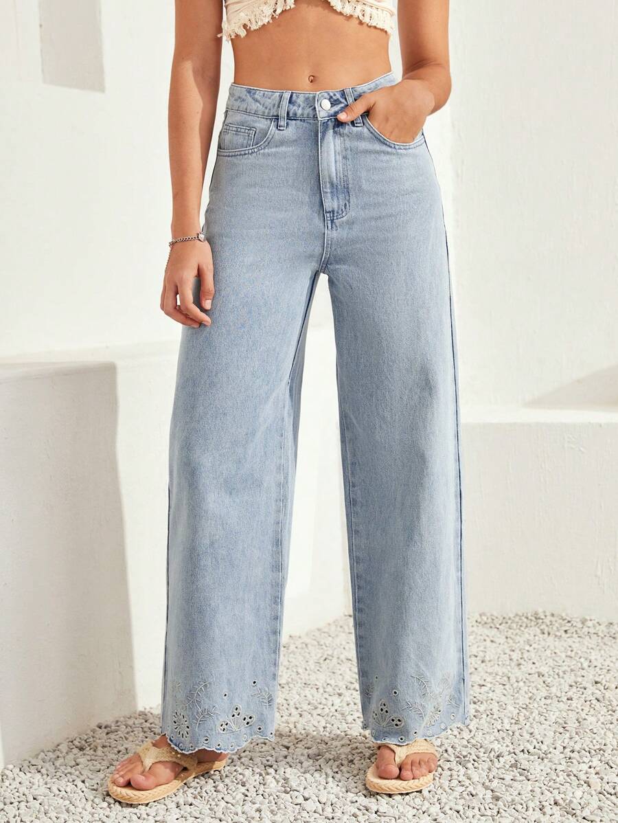 SHEIN High Waist Wide Leg Jeans - Baby Blue - View 1