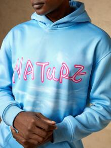 In My Nature In My Nature Hombres Capucha con estampado de letra con bolsillo de canguro exterior