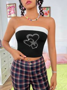 SHEIN Qutie Pha lê Hình trái tim Ống ngọn - Đen và trắng - Xem 1